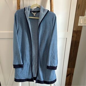 Blue Hooded Cardigan with Navy Trim and Pockets. Cotton Blend. Supper soft!